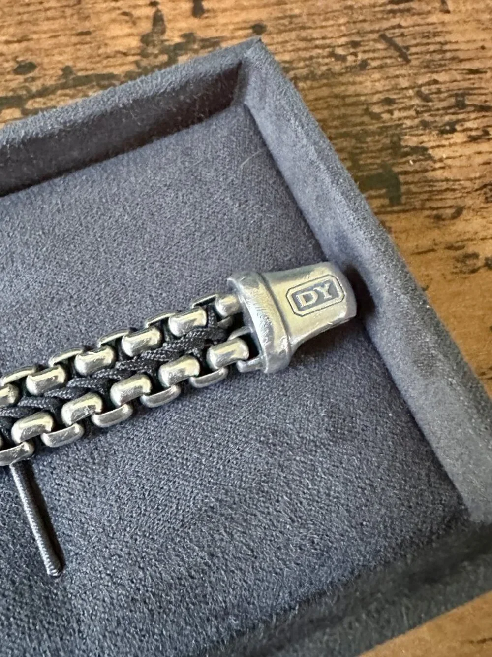 David Yurman Woven Box Chain Bracelet w/ Black Nylon - 8mm - 8.25
